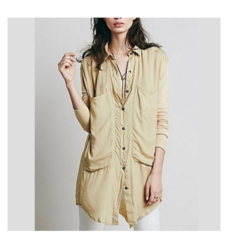 FREE PEOPLE Breakfast in Bed Button Down in Hay-LargE